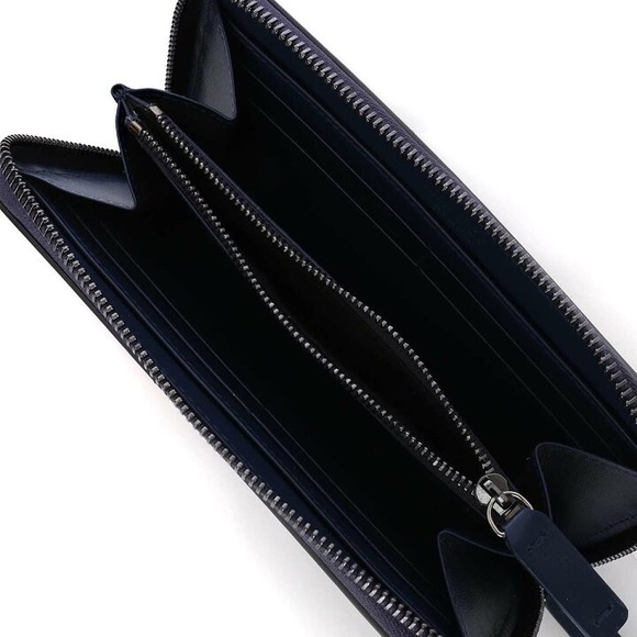 Like New Unisex Jimmy Choo Zip-around Leather Continental Wallet In Navy/Orange - Picture 4 of 14